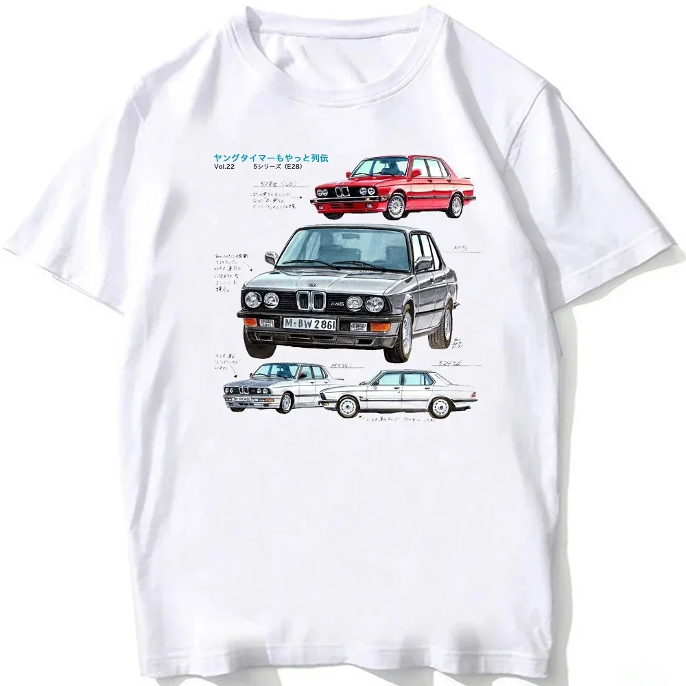 2024Vintage German EUDM-E34M5 Summer men\'s and women\'s same short-sleeved old legend E30 M3 classic car casual top white T-shirt