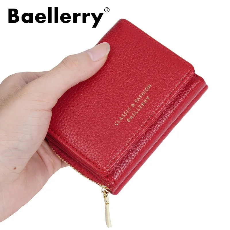 Baellerry Women's Short 3 Folds Wallet PU Leather Multi-functional Fashion Premium Card Holder Coin Pocket Wallets