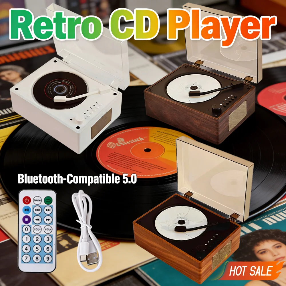 Home Music Player Rechargeable Support CD BT USB 3.5mm AUX CD Music Player Bluetooth-Compatible 5.0 Wireless Speaker Home Decor