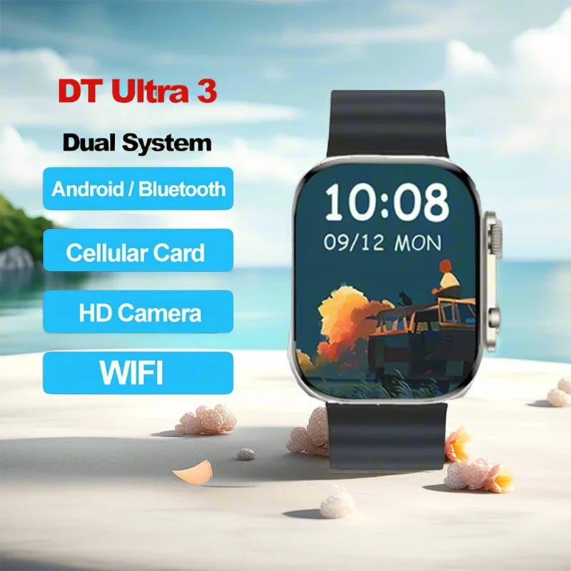 Reloj inteligente DT Ultra 3, tarjeta celular, versión euroasiática, 2GB + 16GB, cámara Wifi AMOLED, red 5G, álbum de fotos para hombres, sistema Dual 2025