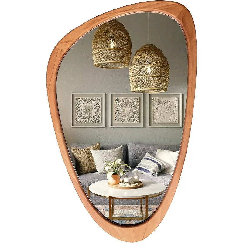 Asymmetrical Mirror, Irregular Wall Mirror, Wall Mirrors Decorative for Bedroom Living Room Entryway Hall, Wood Mirror, 30Hx19W