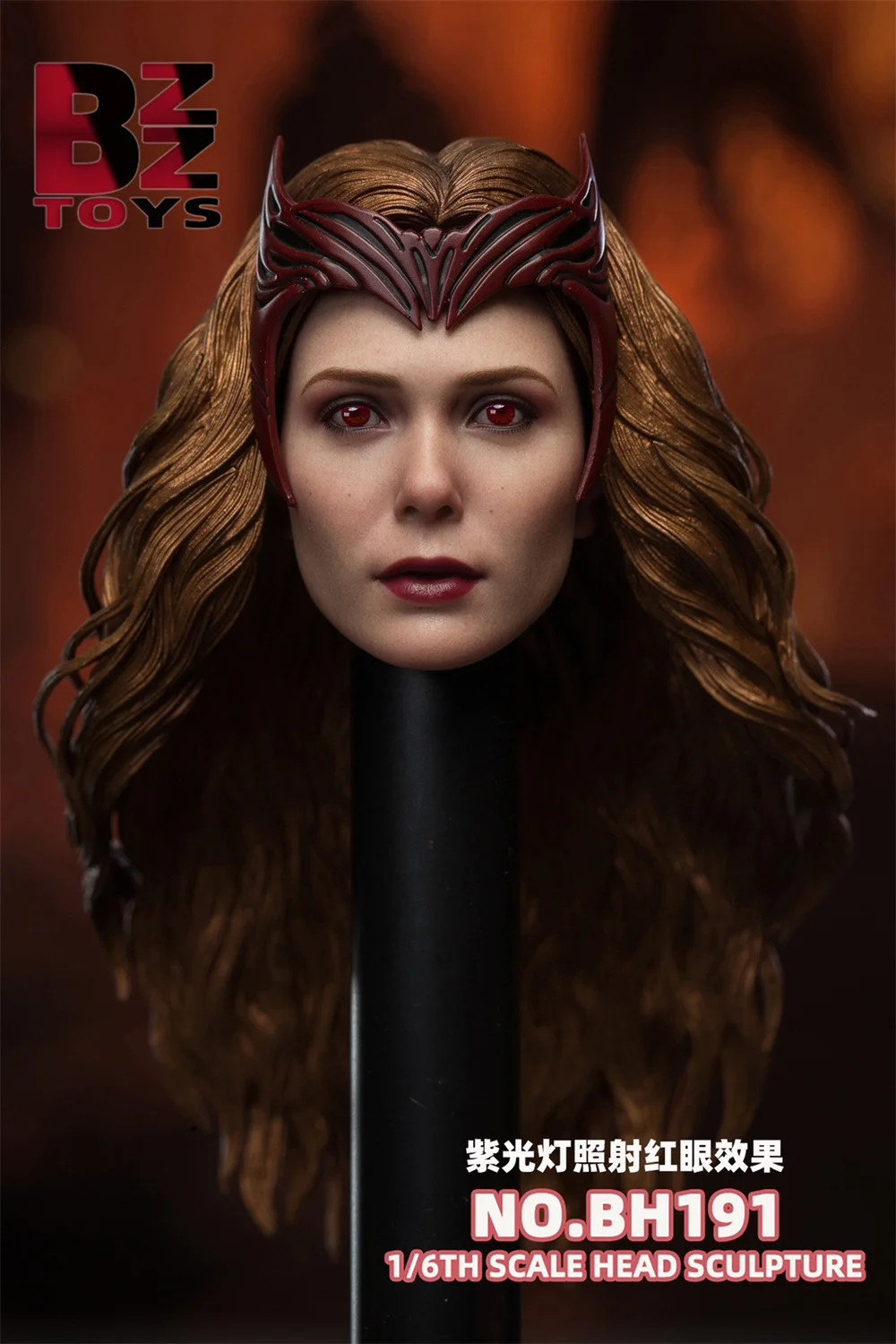 BZZ TOYS BH191 1/6 Scale Scarlet Witch 4.0 Head Sculpture Elizabeth Olsen Variable Red Eyes for 12-inch Action Figure Body Model