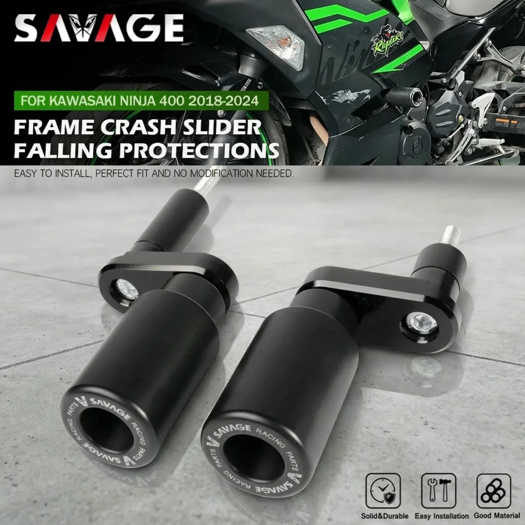 

Защита от столкновений слайдера рамы SAVAGE для Kawasaki Ninja 400 EX400 2018-2024 — защита двигателя и обтекателя мотоцикла (POM)
