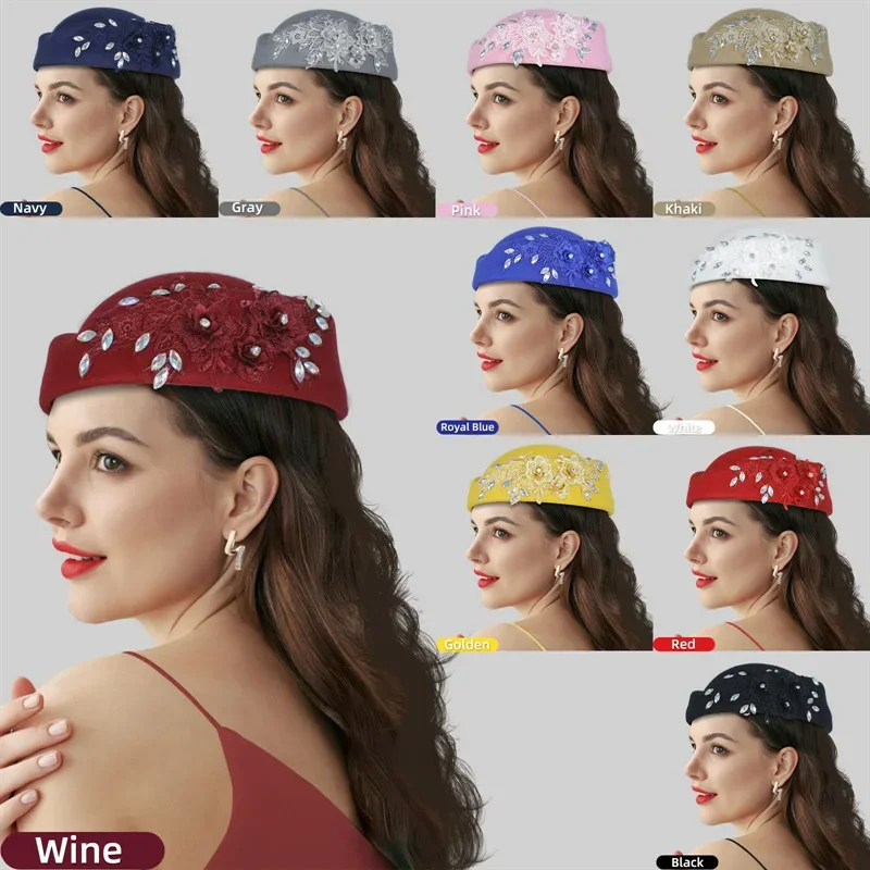 

Vintage Felt Turban Hat For Women Church Ladies Soft Beret Caps For party Airline Stewardess Hat