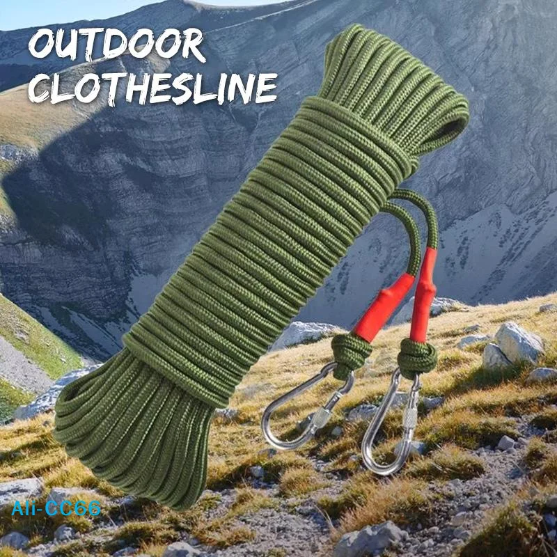 【C】10M/20M Wire Rope Clothesline 8MM With 2 Hooks Laundry Hanging String Thicken Wall Hanger Wire Core Nylon Cord