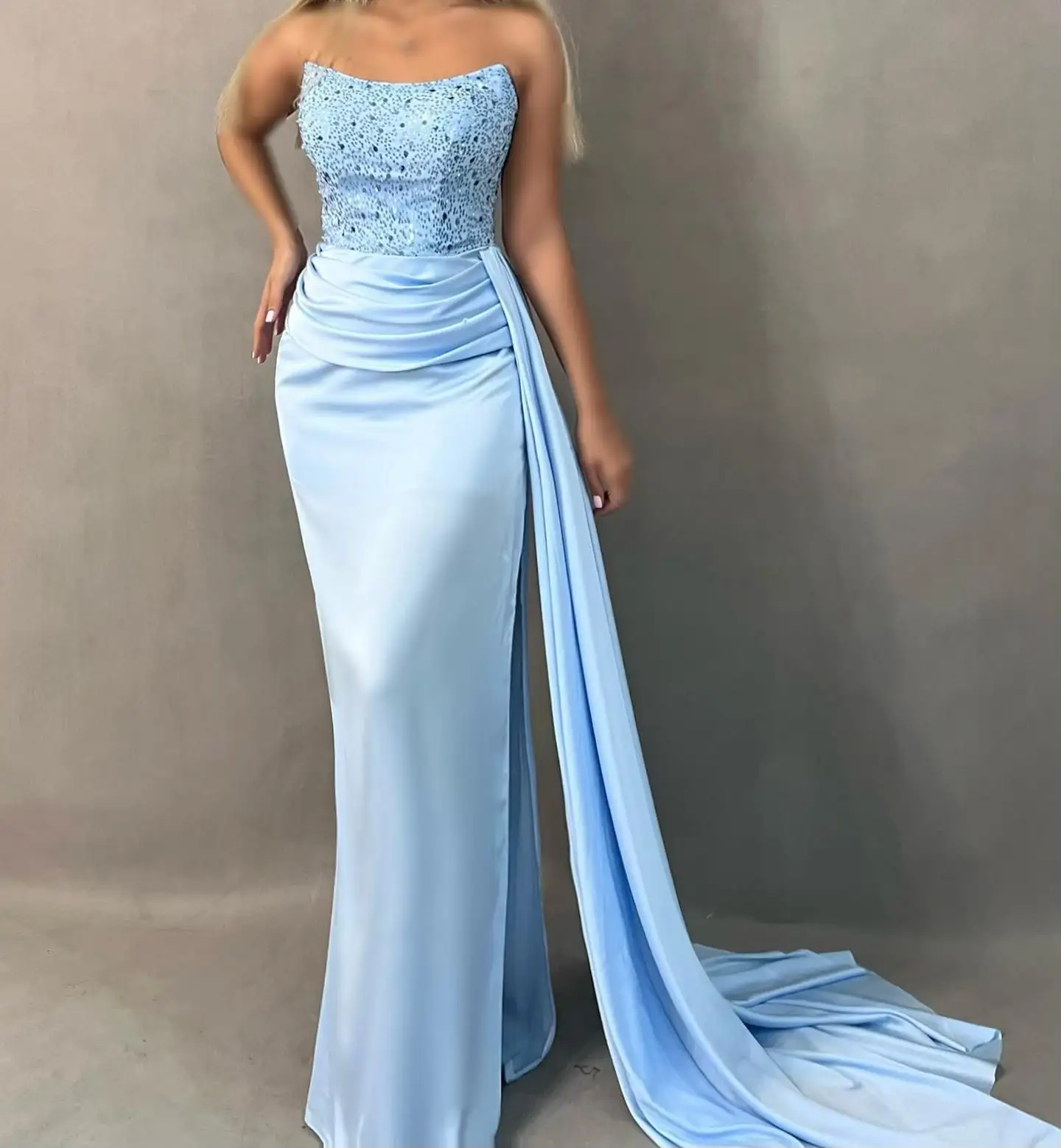 

Aenyrst Sexy Mermaid Prom Dress Women's Strapless Sequin Party Evening Dress Floor Length Saudi Special Occasion Dress