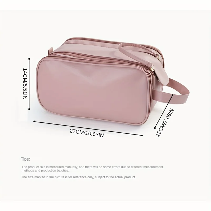 Large Capacity Multi Layer Cosmetic Bag, Solid Color Zipper Toiletry Wash Bag, Versatile Portable Makeup Organizer