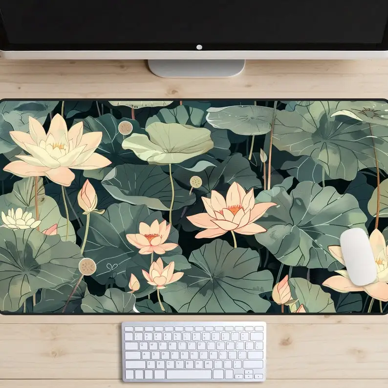 

Floral Water Lily Aesthetic Gaming Mouse Pad, Comfortable Gaming Girl Desktop Decoration, Cute Desk Mat,Unique Desktop Accessory