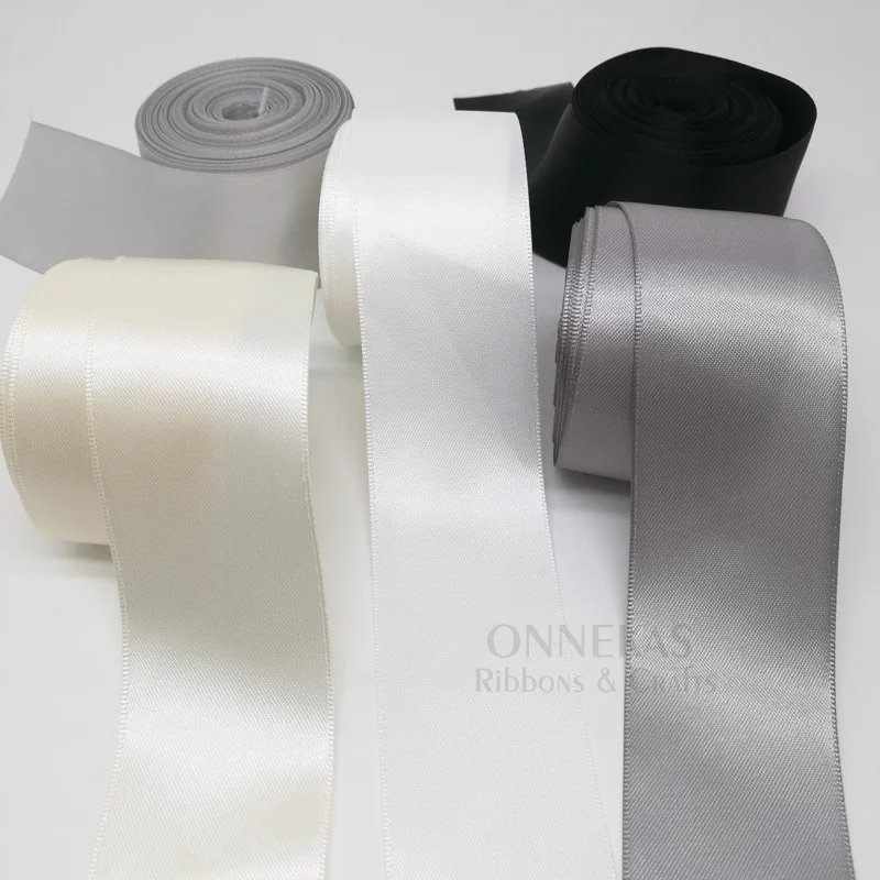 100Yards 6/9/13/16/19/25/38mm White Black Double Face Satin Ribbon Solid Color 100% Polyester Dense Silky Gift Wrap Tapes