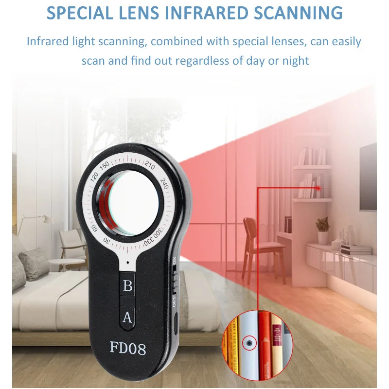 FD08 GPS Camera Scanner Wireless Signal Infrared Detector Anti Stealing Eavesdropping Monitor Spying Detection  Vibration Alarm