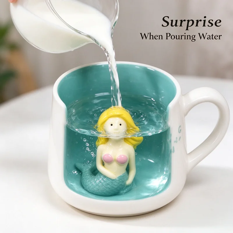 Figurine Inside Ceramic Surprise Mug 400ml 3D Stereo Cartoon Coffee Cup Ins Style, Milk Tea Home Office Birthday Christmas Gift