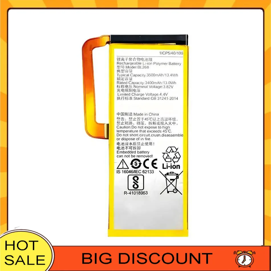 

3500Mah Mobile Phone Battery Premium Replacement BL268 Environmentally Friendly For Lenovo Zuk Z2 Z2131