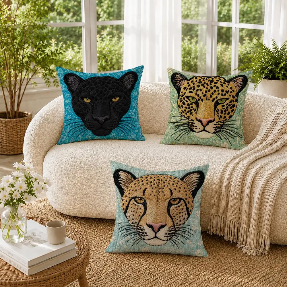Vintage Wild Cat Portrait Cushion Cover Pillowcase Sofa Living Room Home Gift Office Decor Protective Covers