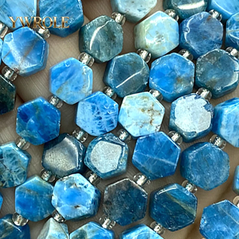 8-9mm Hexagon Natural Stone Apatite Loose Spacer Beads for Jewelry Making Diy Bracelets Earrings Charms Accessories 7.5''