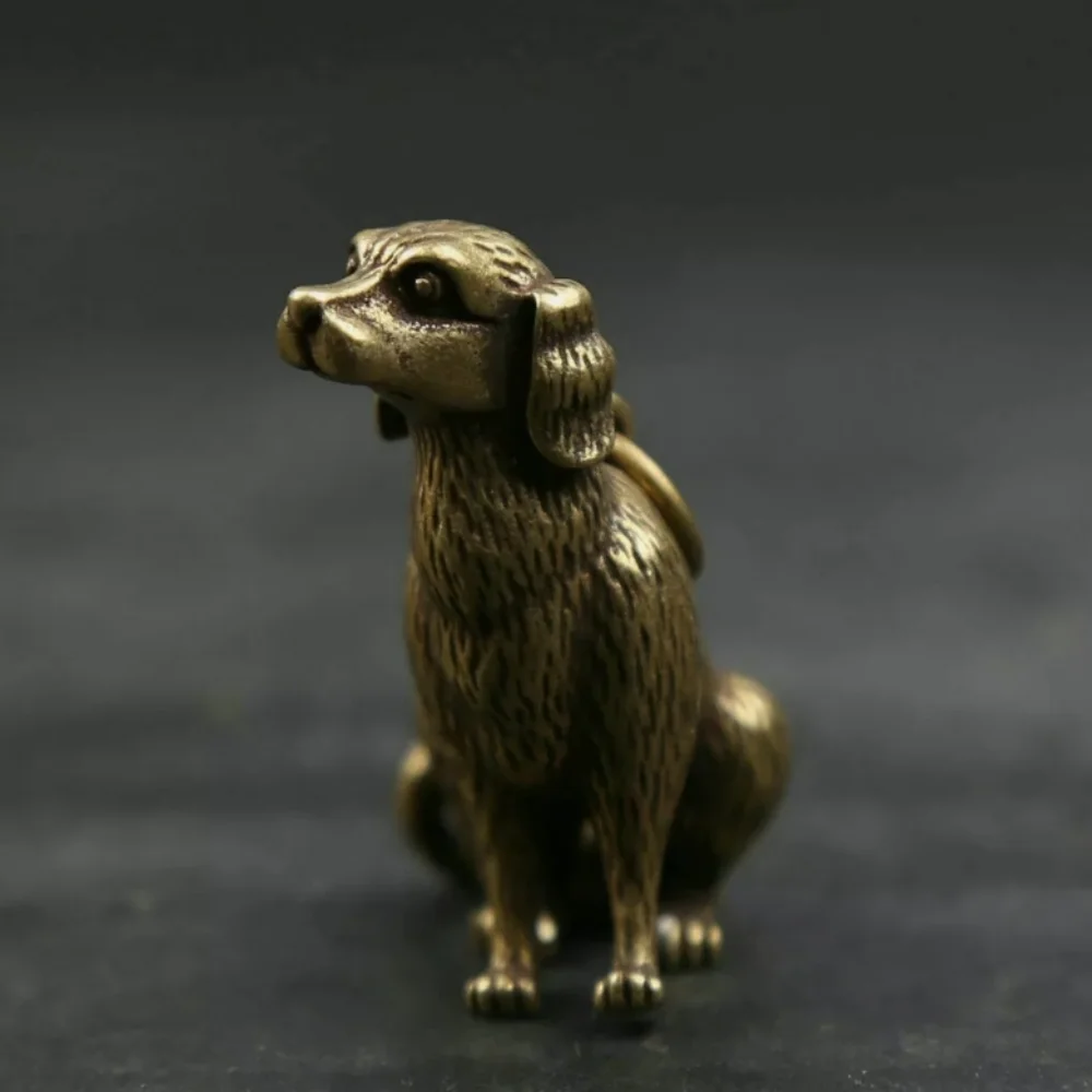 33MM Small Curio Chinese Bronze Lovable Zodiac Animal Dog Wealth Statue Pendant