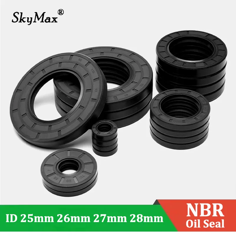 ID 25/26/27/28mm TC NBR Oil Seals THK 4/5/6/7/8/10/12mm Double Lip Skeleton Oil Resistant Nitrile Rubber Rotating Shaft Gasket