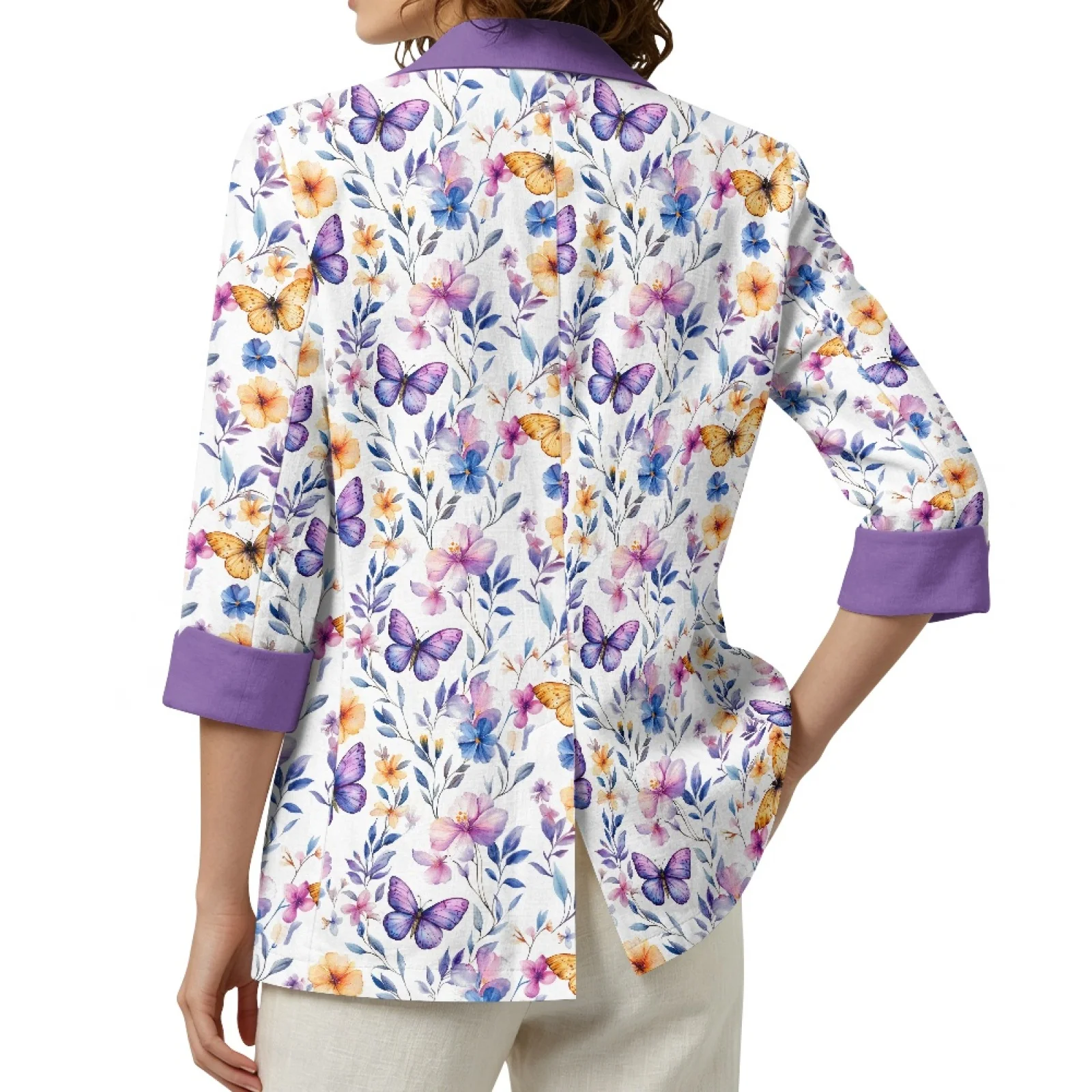 PENSTROLL Butterfly Floral Linen Style Open-Front Top for Loungewear Soft Fall Tops Layering Tank Jacket
