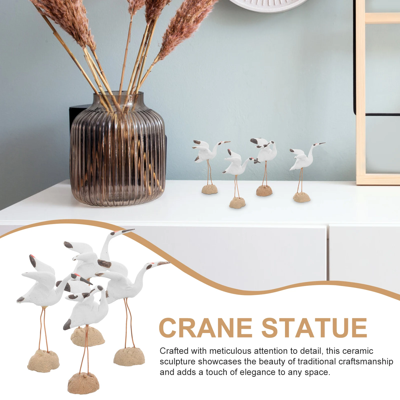 

4Pcs Ceramic Crane Sculpture Office Bonsai Decoration Fish Tank Adornment Crane Statue Fish Tank Adornments