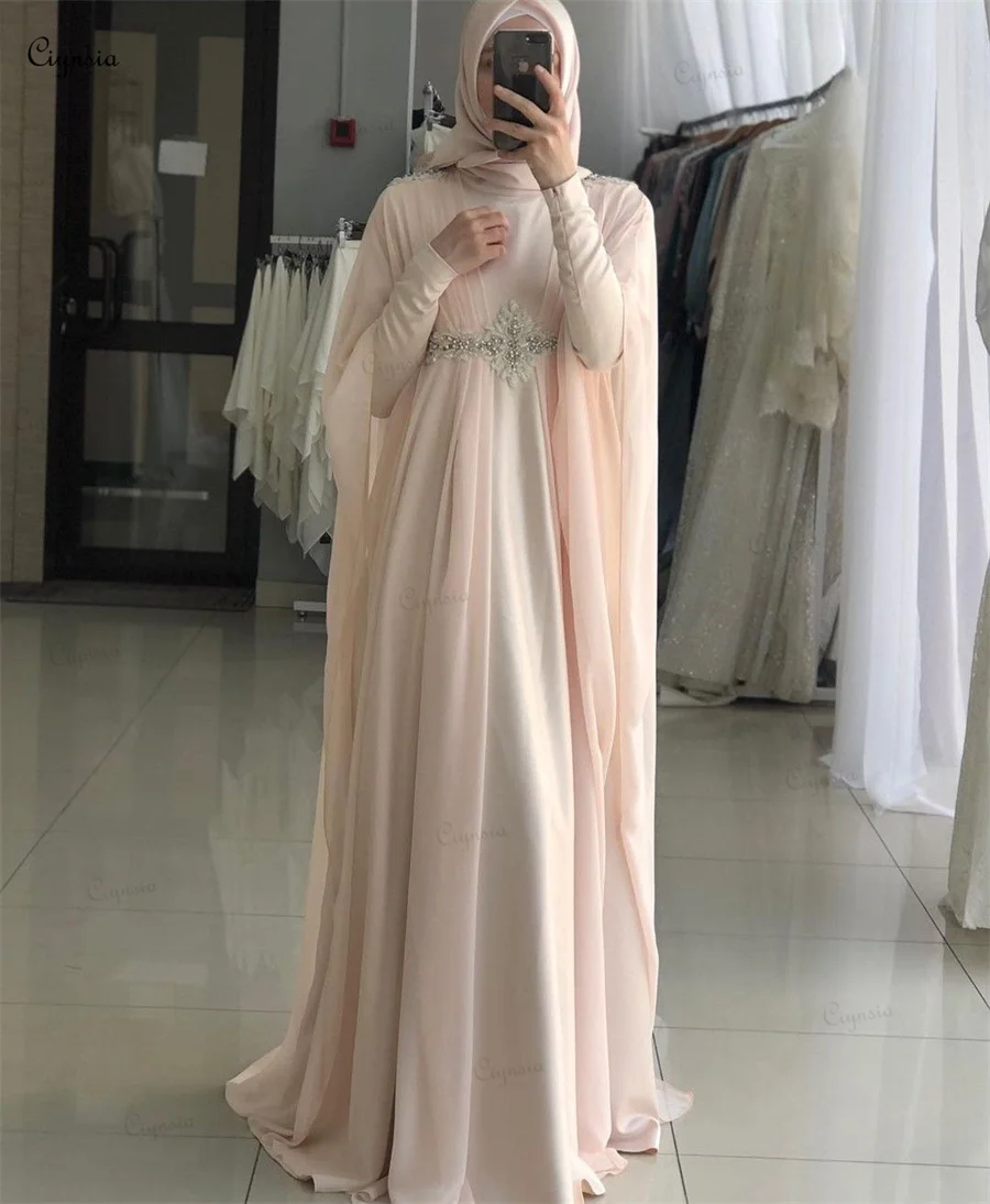 France Robe De Mariée Muslim Hijab Formal Occasion Dresses Beading Lace Dubai Arabic Long Sleeves Evening Gowns For Women 2024