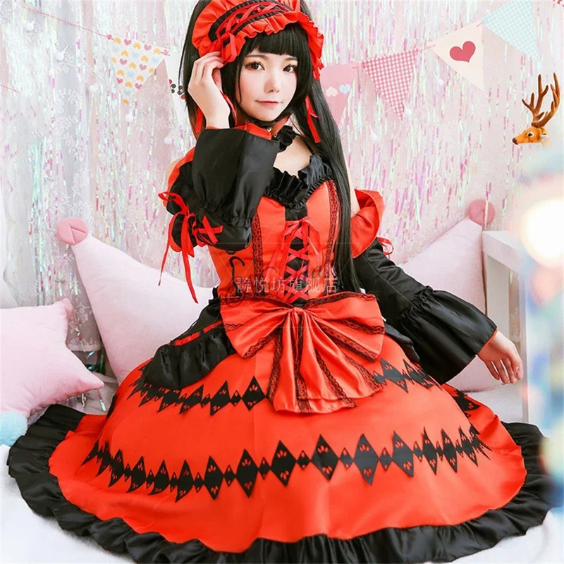 Anime DATE A LIVE Tokisaki Kurumi Cosplay Costume Wig Fancy Gothic Lolita Princess Dress Women Nightmare Halloween Party Outfit