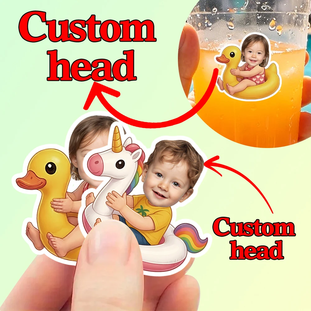 20 Stück personalisierte Happy-Birthday-Aufkleber, personalisiertes Gesichtsfoto mit Flamingo-Muster, dekorative Aufkleber für Hawaii-Partys