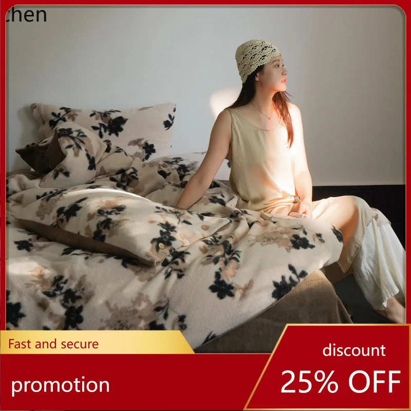 YFY Milk Velvet Four-Piece Set for Winter, Thickened Imitation Cashmere Coral Fleece, Breathable Flannel, Thickened Milk Velvet