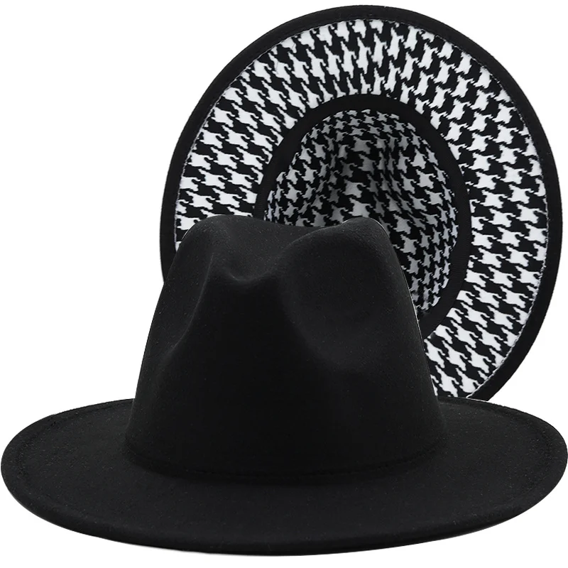 

2022 New Patchwork Women Fedora Hat Letter printing Design Wide Brim Trilby Jazz Hats Formal Street Dress Cap Sombreros De Mujer
