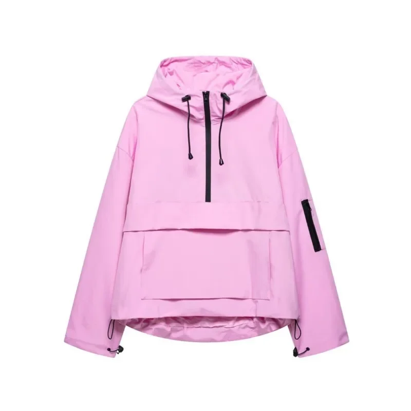 Outdoor Sports Women's Windproof Jacket Spring/Autumn  Solid Color Loose Pullover With Zipper And Hood Mountaineering Jacket