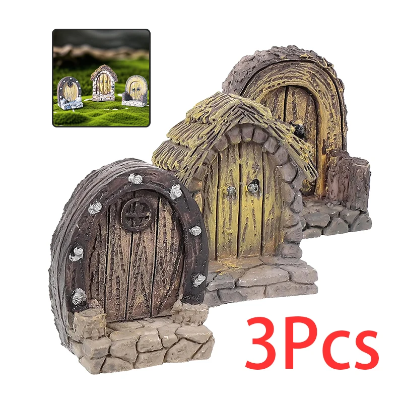 3Pcs Small Wood Door Picture Frame Accessories Rustic Resin Crafts Mini Landscape Naments Home Decor Tree Stump Decorations