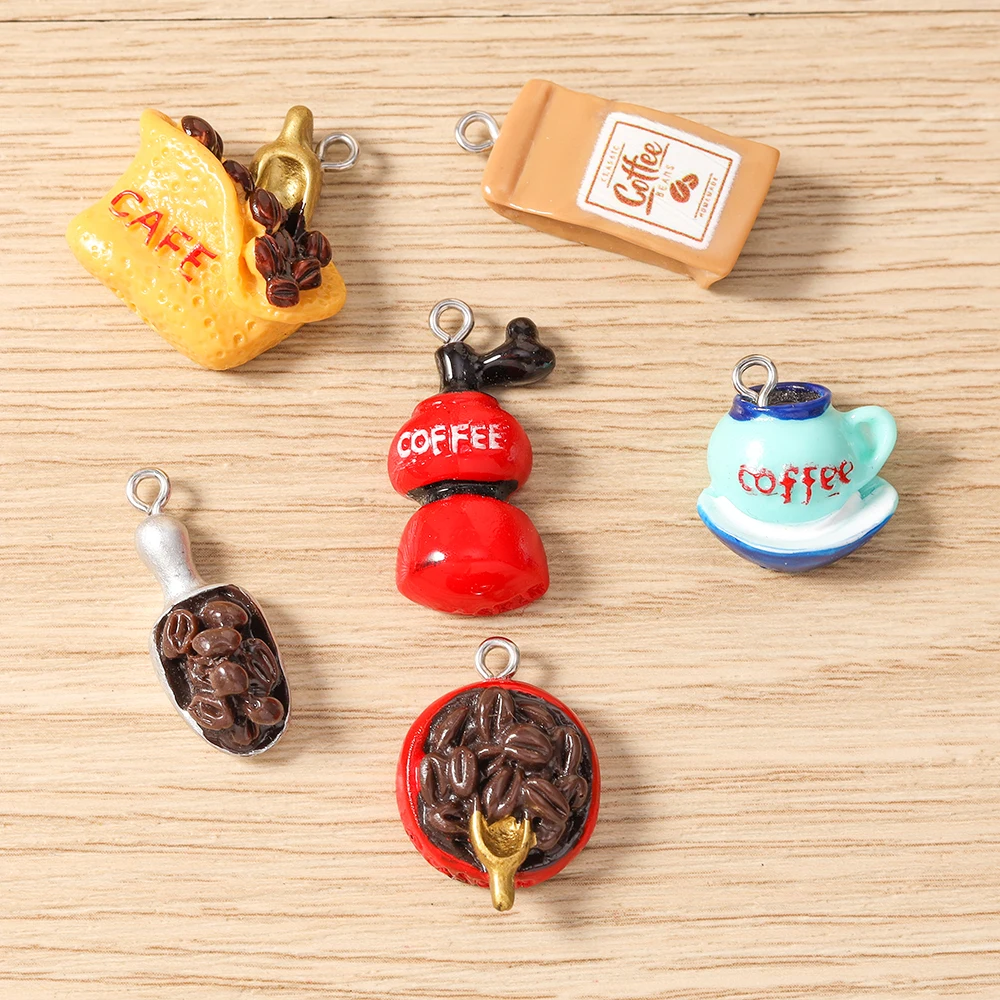 Tusember 10 Stück Kunstharz-Simulations-Lebensmittel-Anhänger Kaffee-Anhänger für Schmuckherstellung Ohrringe Halsketten Armbänder DIY-Zubehör – Detail 5