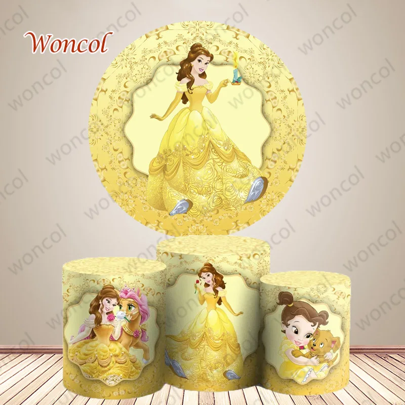 Beauty And The Beast Round Backdrop Belle Birthday Backdrop Beauty And The Beast Belle Cylinder Cover Girls Birthday Party Decor