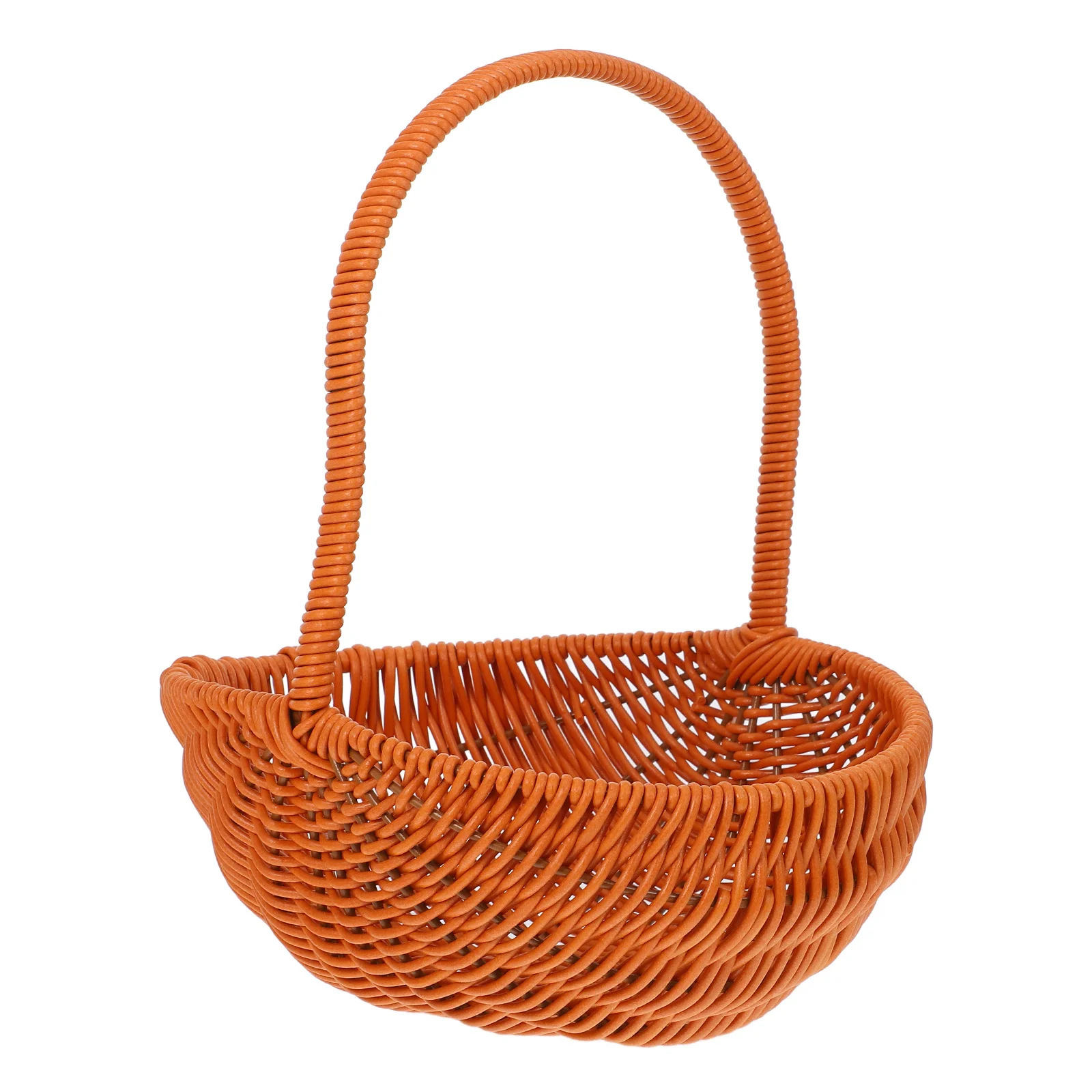 

Plastic Faux Rattan Hand-Woven Basket Lightweight Portable Handle Flower Gathering Harvest Basket for Garden Vegetable Picking