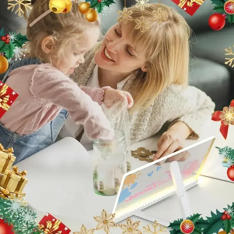 Planche à dessin lumineuse transparente en acrylique, planche magique LED pour mémo effaçable, jouets de bricolage pour enfants, avec stylo marqueur de 7 couleurs et support
