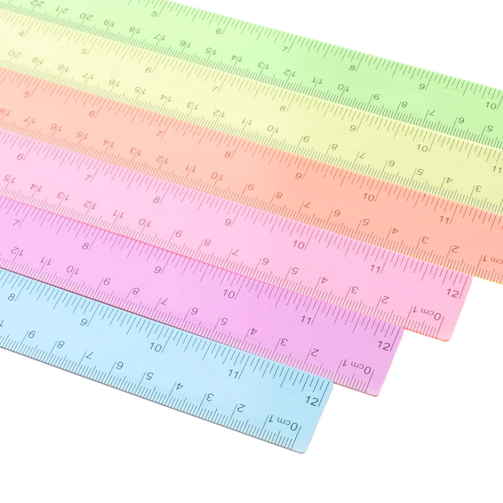12 قطعة مساطر بلاستيكية شفافة ملونة مساطر قياس واضحة للطلاب الفصول الدراسية المنزل مكتب المدرسة بوصة