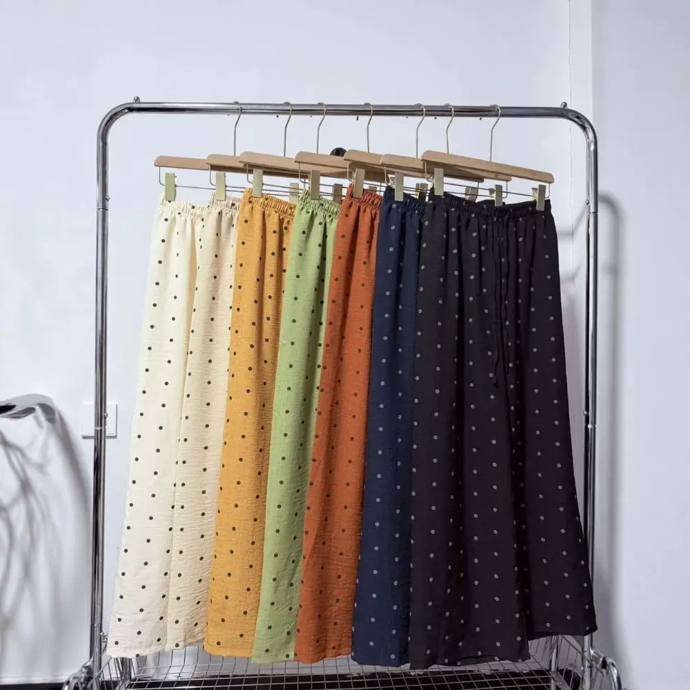Fashion Polka Dot Pattern Wide-Leg Pants Lightweight High Waisted High Waist Pants Breathable Long Trousers