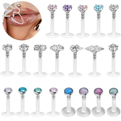 ZS 5Pcs/lot 16G Clear Bioflex Lip Labret Piercing Set Crystal Monroe Lip Stud Star Heart Ear Tragus Helix Cartilage Piercings