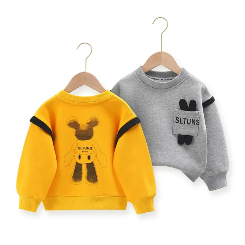 

Boy Spring and Autumn Casual Hoodie 2023 New Korean Style Children's O-Neck Pullover Top Cotton Baby Long-sl