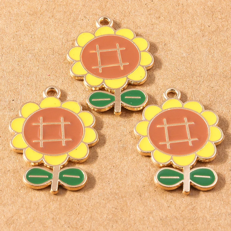 Breloques de tournesol en émail mignon, bijoux Pmotfor, boucles d'oreilles exécutives, collier, porte-clés, fournitures d'accessoires de bricolage, 10 pièces