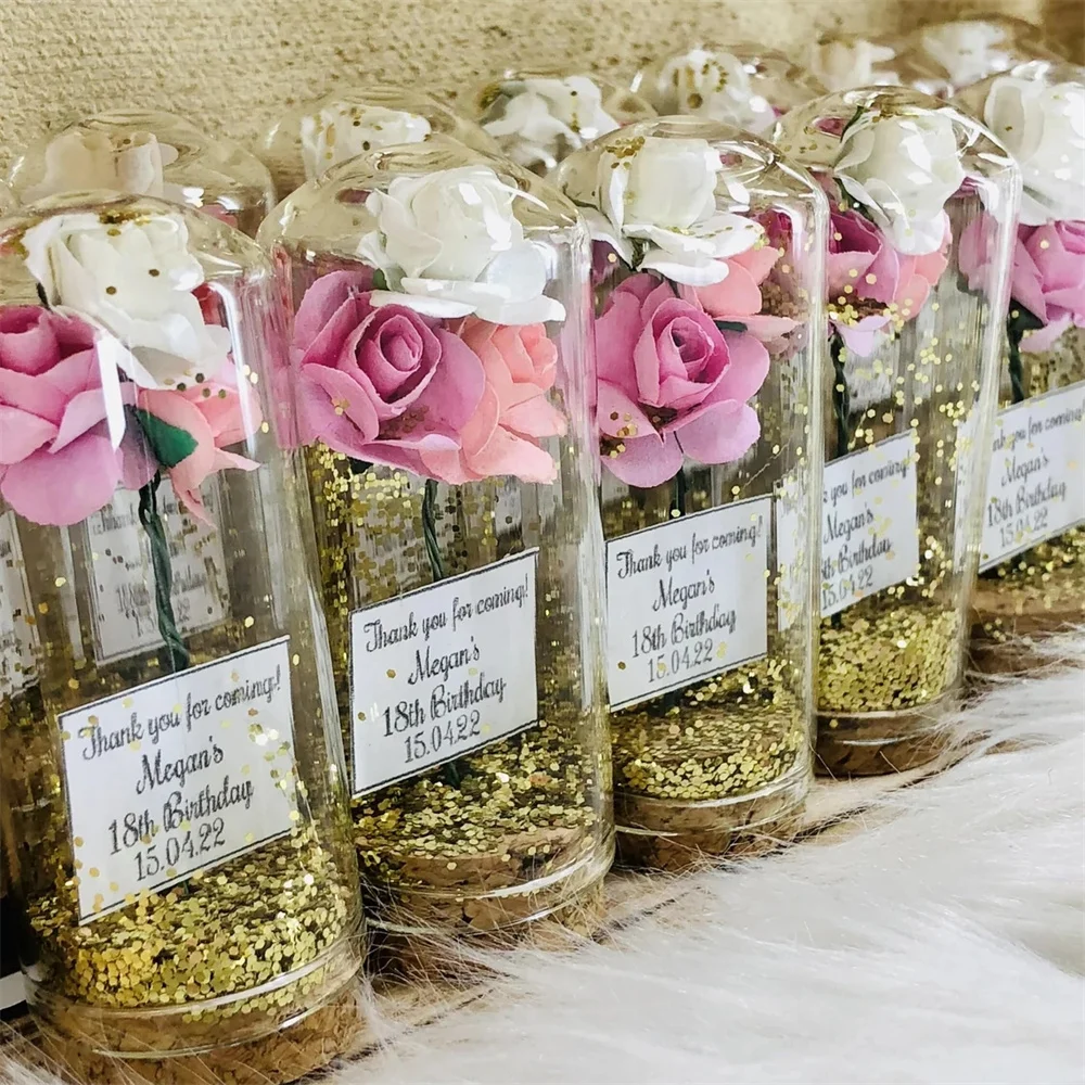 

15Pcs Wholesale Rose Themed Gold Glitter Glass Wedding Guest Gifts, Engagement Party Favors, Sweet 16 Gold, Return Custom Gifts,