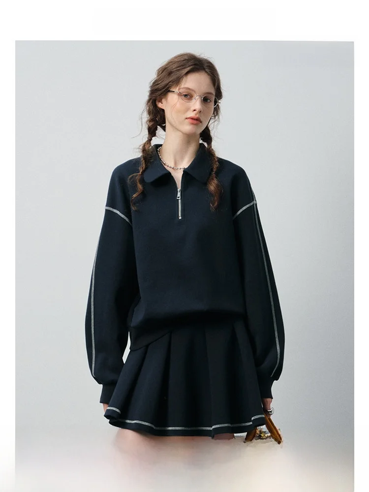 

Faionable женский комплект VEGA CHANG 2026, весенний свитшот для колледжа, юбка, брюки, ансамбль, юбка-миди, украшение на молнии