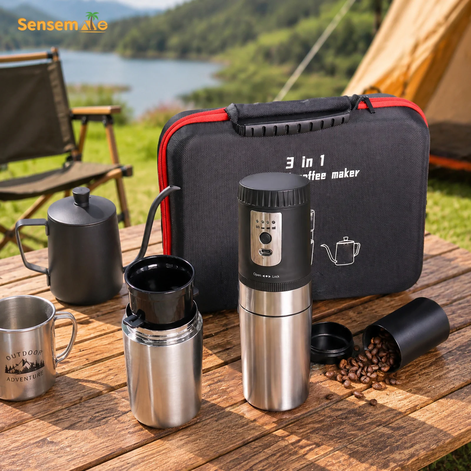 Portable Electric Coffee Maker Set USB Rechargeable Electric Grinder Gooseneck Kettle Complete Outdoor Travel Coffee Gift