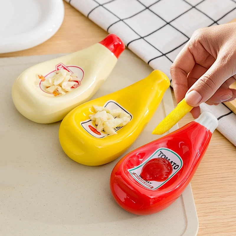 4,5 cm x 2,2 cm kreative Keramik-Quetschflaschenform, Soßenschale, kleine Dipplatte für Sojasauce, Ketchup, Gewürze, Küchendekoration
