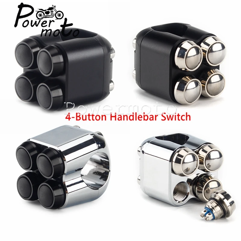 25mm 1inch Motorcycle Handlebar Switch M-Unit Horn Lights Starter 4-Button Momentary Switch for Harley Cafe Racer Chopper Bobber