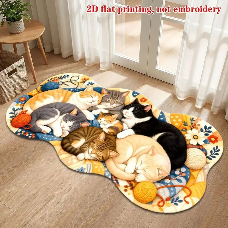 VIKAMA Sleeping Cats Irregular Runner Rug Multiple Kittens Print Non Slip Mat For Bedroom Kitchen Hallway Pet Cute Decor