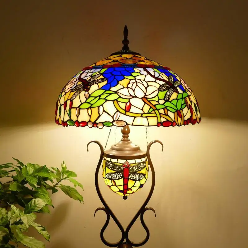 

FUMAT Tiffany style stained glass American retro floor lamp standing lamp for living room bedroom study dining room LED decor