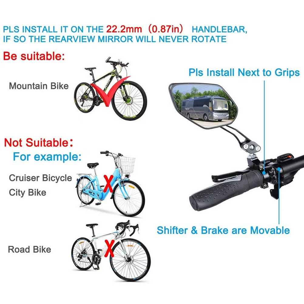 1 زوج دراجة هوائية جبلية المقود مرآة الرؤية الخلفية التناوب سبائك الألومنيوم عكس مرآة عاكس الملحقات