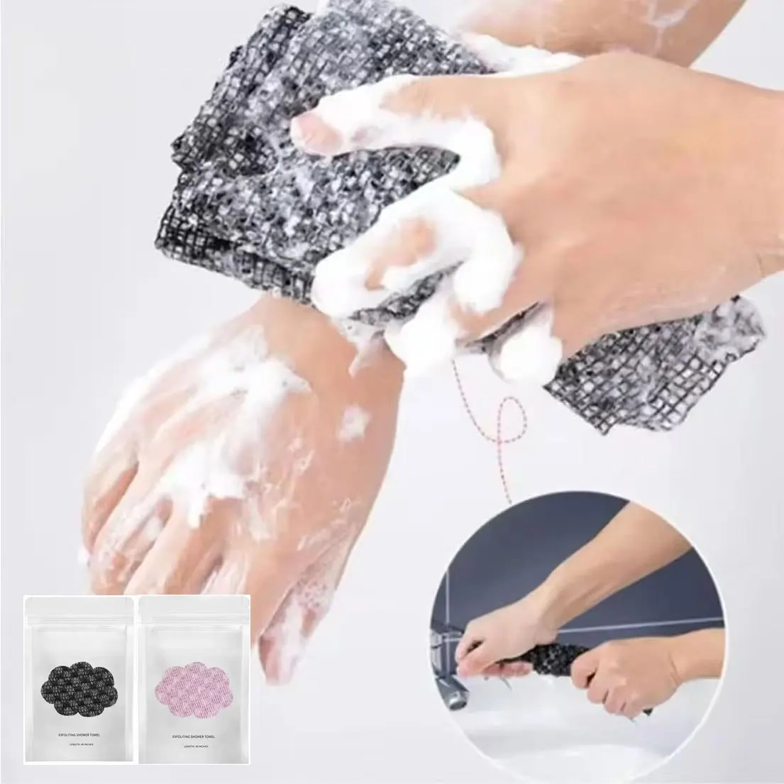 Back Scrubbing Towel Dual Sided Durable Exfoliating Body Towel Back Strap Unisex Detox Mud Back Scrub Extended Bathing Towel