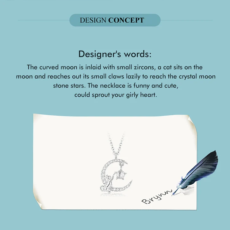 WOSTU 925 Sterling Silver Cute Cat Moon Pendant Necklace For Women, reamy Moonstone Zircon Charm Necklaces Special Gift For Her