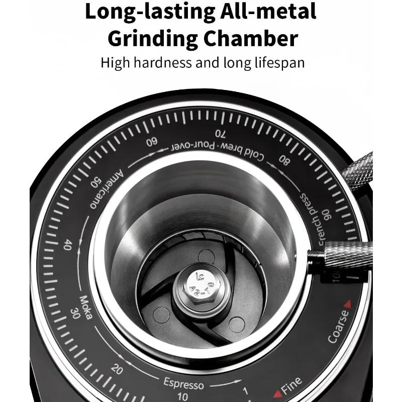 مطحنة قهوة احترافية مقاس 64 مم مع 100 إعداد للطحن وغرفة معدنية بالكامل، مطحنة حبوب القهوة مع قابلة للتعديل