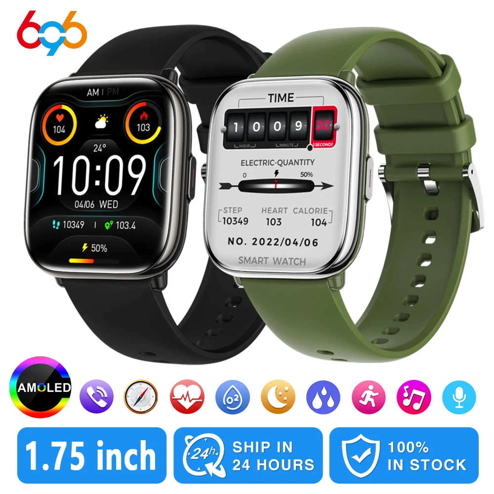 AMOLED Screen Smartwatch Women Blue Tooth Call Smart Watch Men Heart Rate Sports DIY Dial Waterproof Health Monitor Code Locks